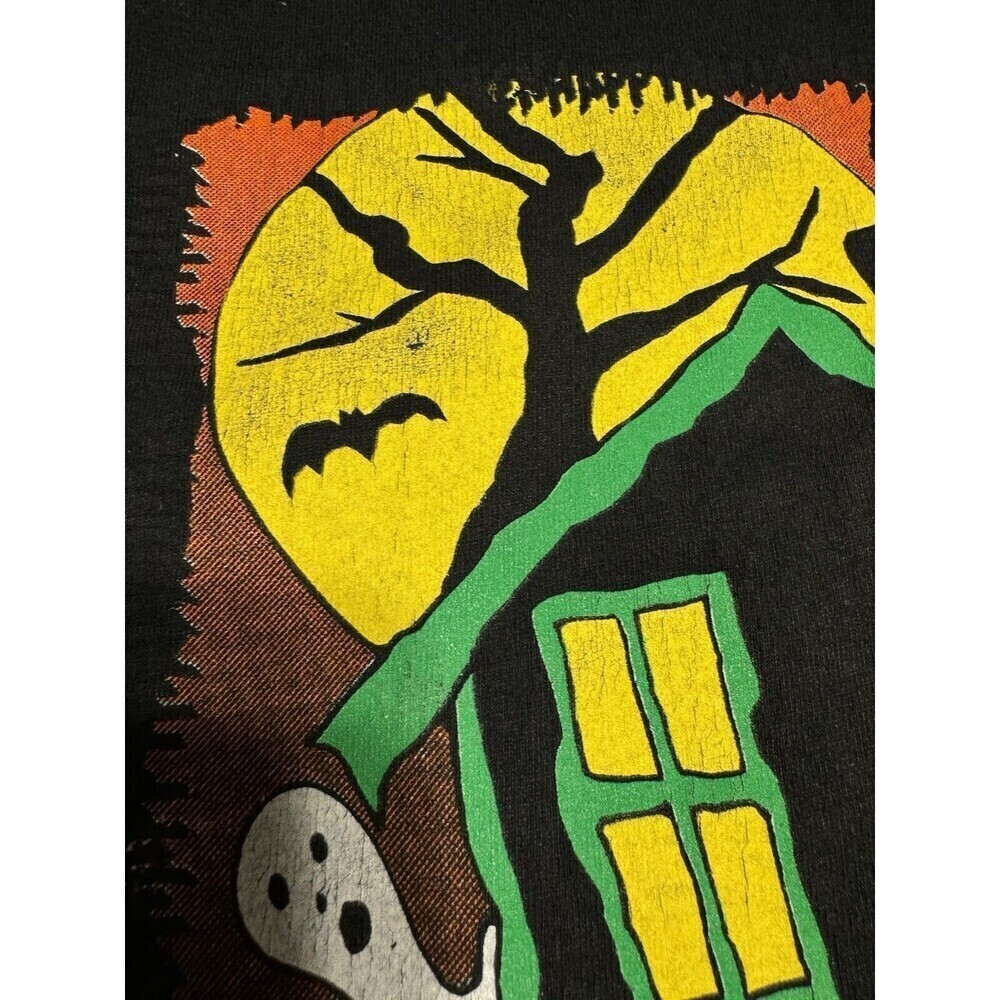 Vintage Y2K 90s Haunted House Ghost Halloween T Shirt Size M Black Single Stitch - Picture 5 of 11